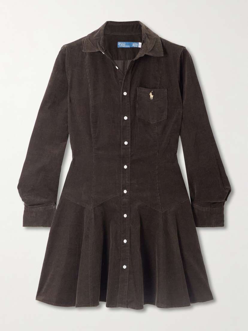 Polo Ralph Lauren Embroidered Cotton-corduroy Mini Shirt Dress
