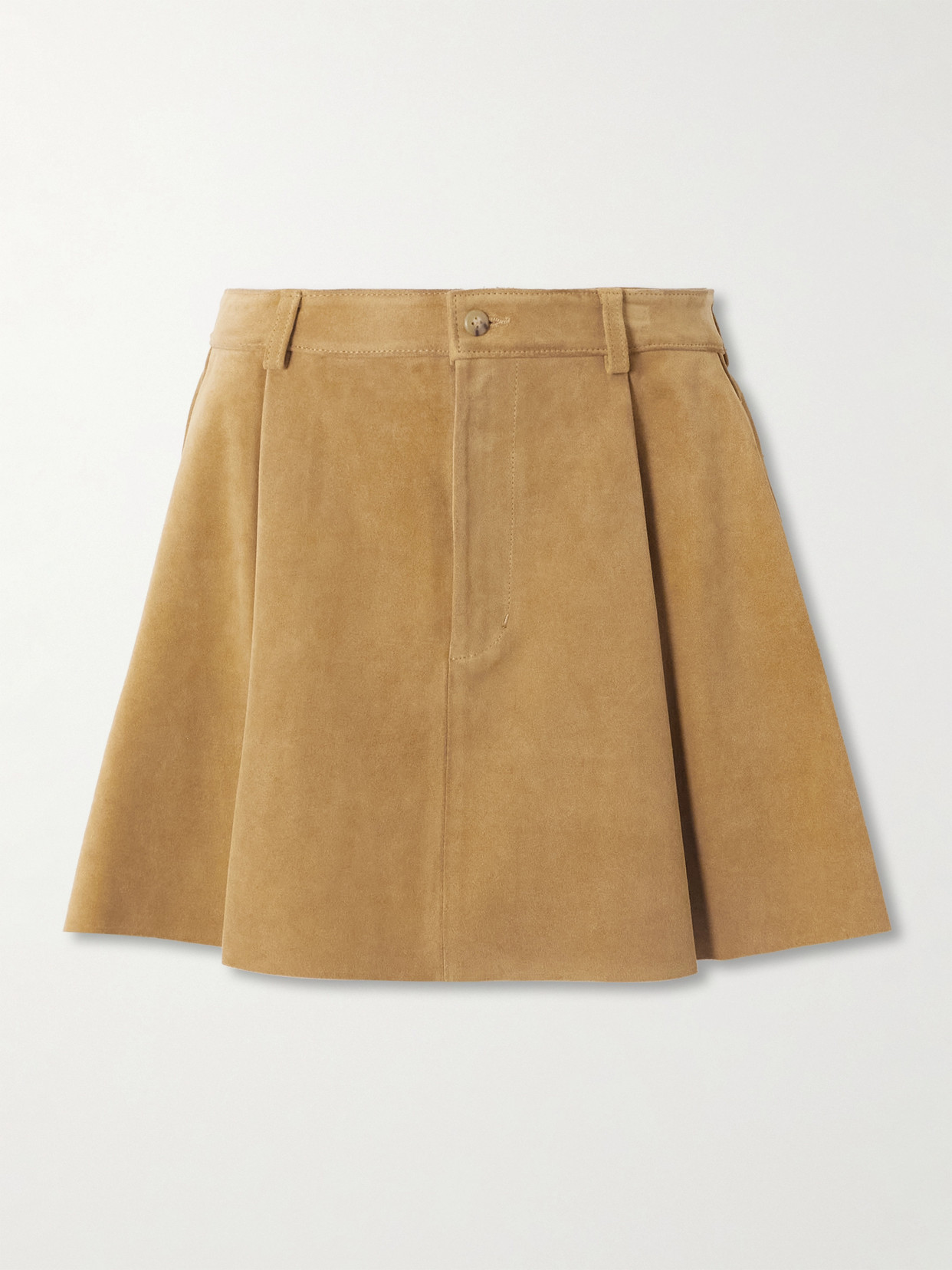 Polo Ralph Lauren Pleated Suede Mini Skirt In Brown
