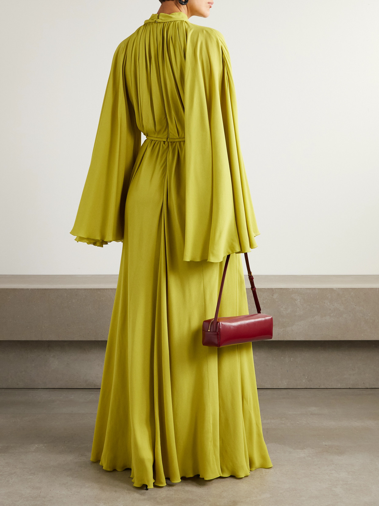 Giambattista Valli Pussy-bow Cape-effect Gathered Crepe Gown In Yellow