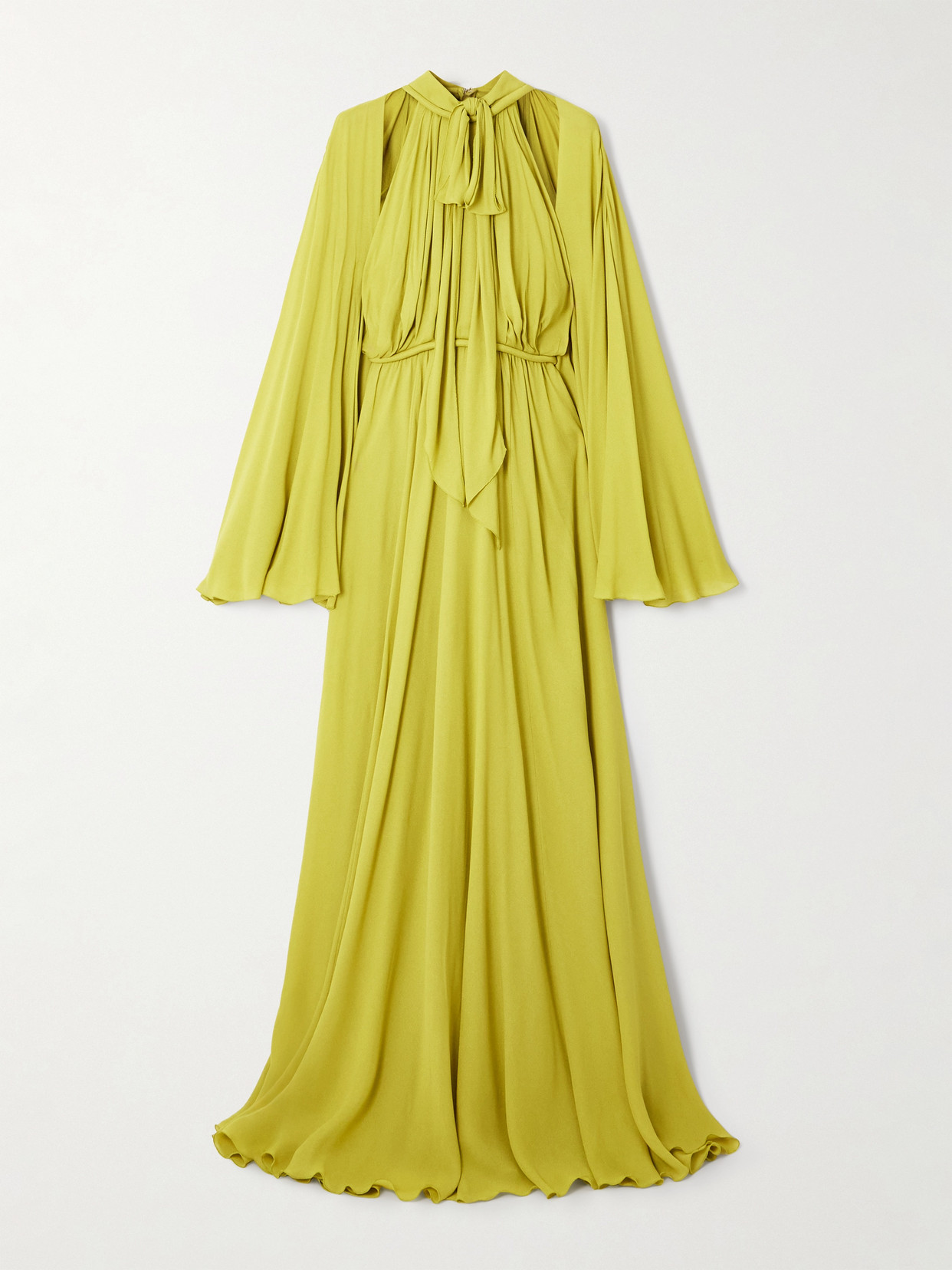 Giambattista Valli Pussy-bow Cape-effect Gathered Crepe Gown In Yellow