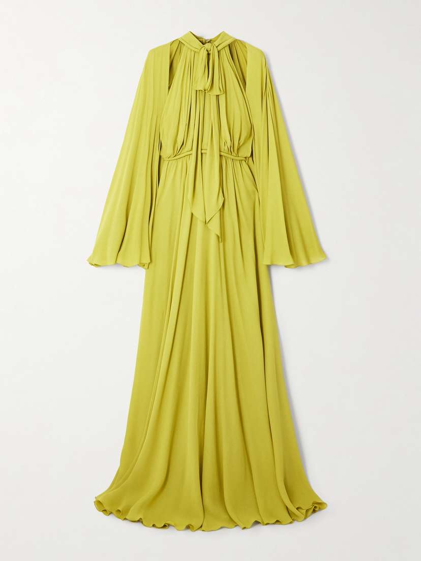 Giambattista Valli Pussy-bow Cape-effect Gathered Crepe Gown