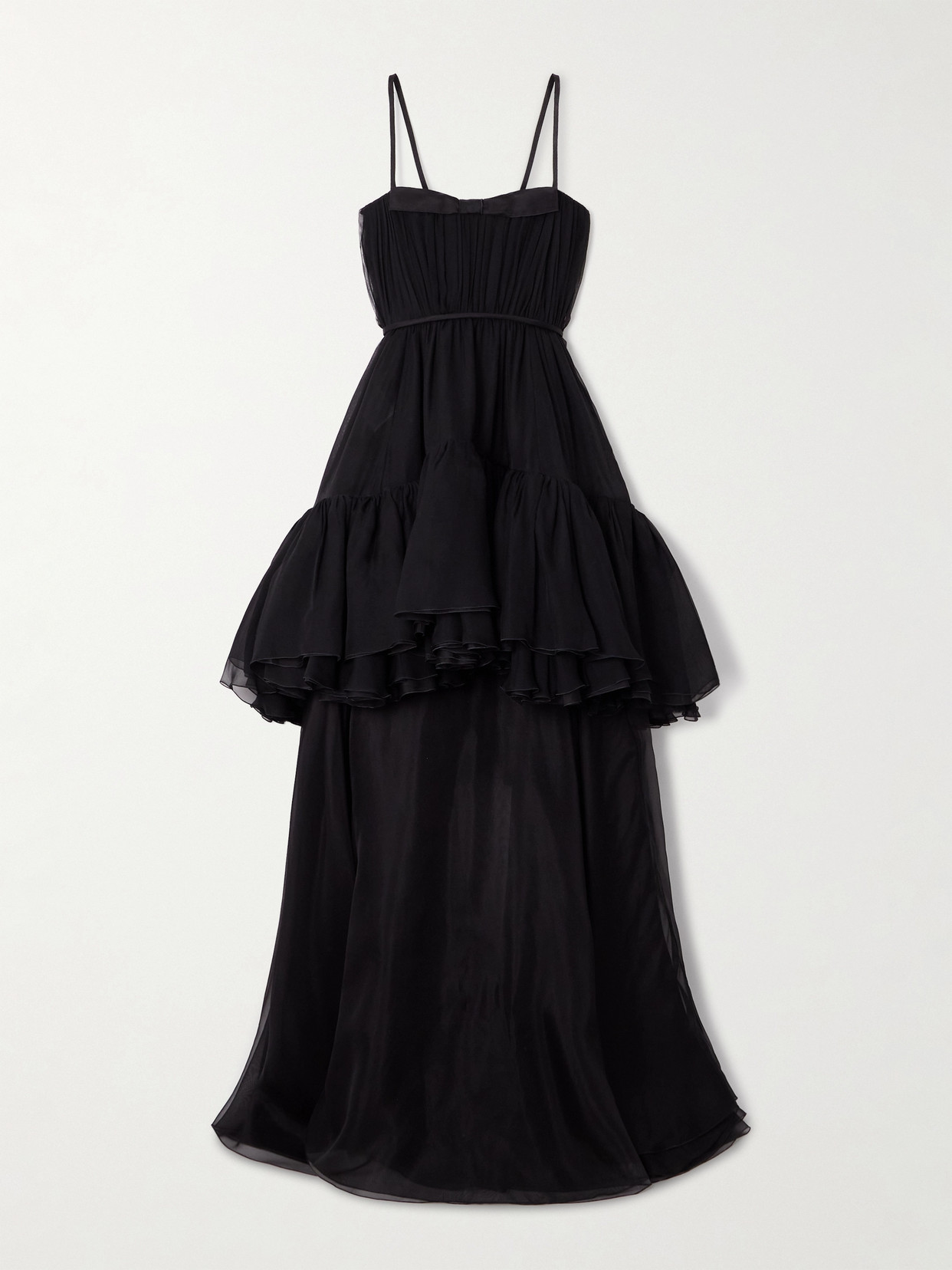 Giambattista Valli Layered Satin-trimmed Ruffled Silk-chiffon Gown In Black