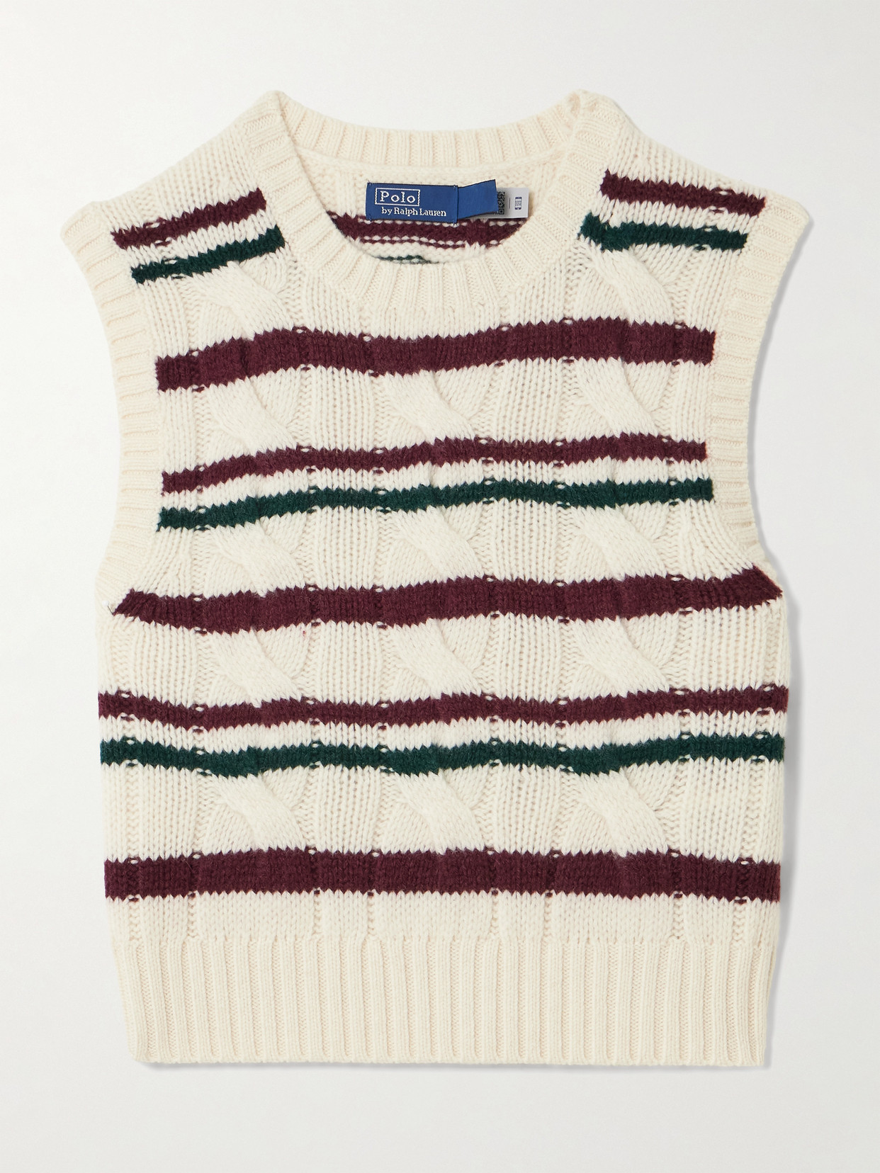 Polo Ralph Lauren Cropped Striped Cable-knit Wool And Cashmere-blend Vest In White