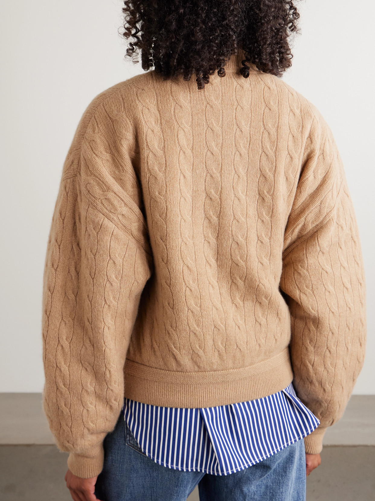 Polo Ralph Lauren Embroidered Cable-knit Wool And Cashmere-blend Bomber Jacket In Brown