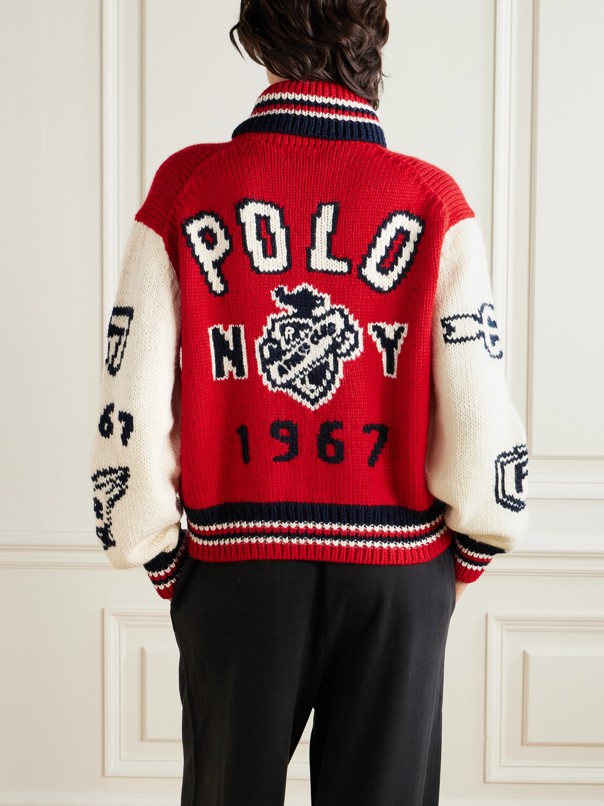 Polo Ralph Lauren Intarsia Wool-blend Cardigan In Red