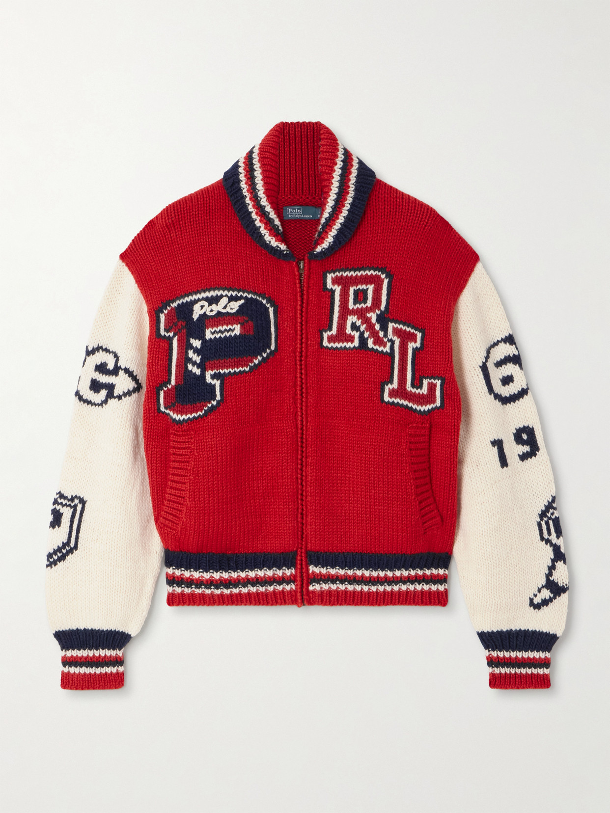 Polo Ralph Lauren Intarsia Wool-blend Cardigan In Red