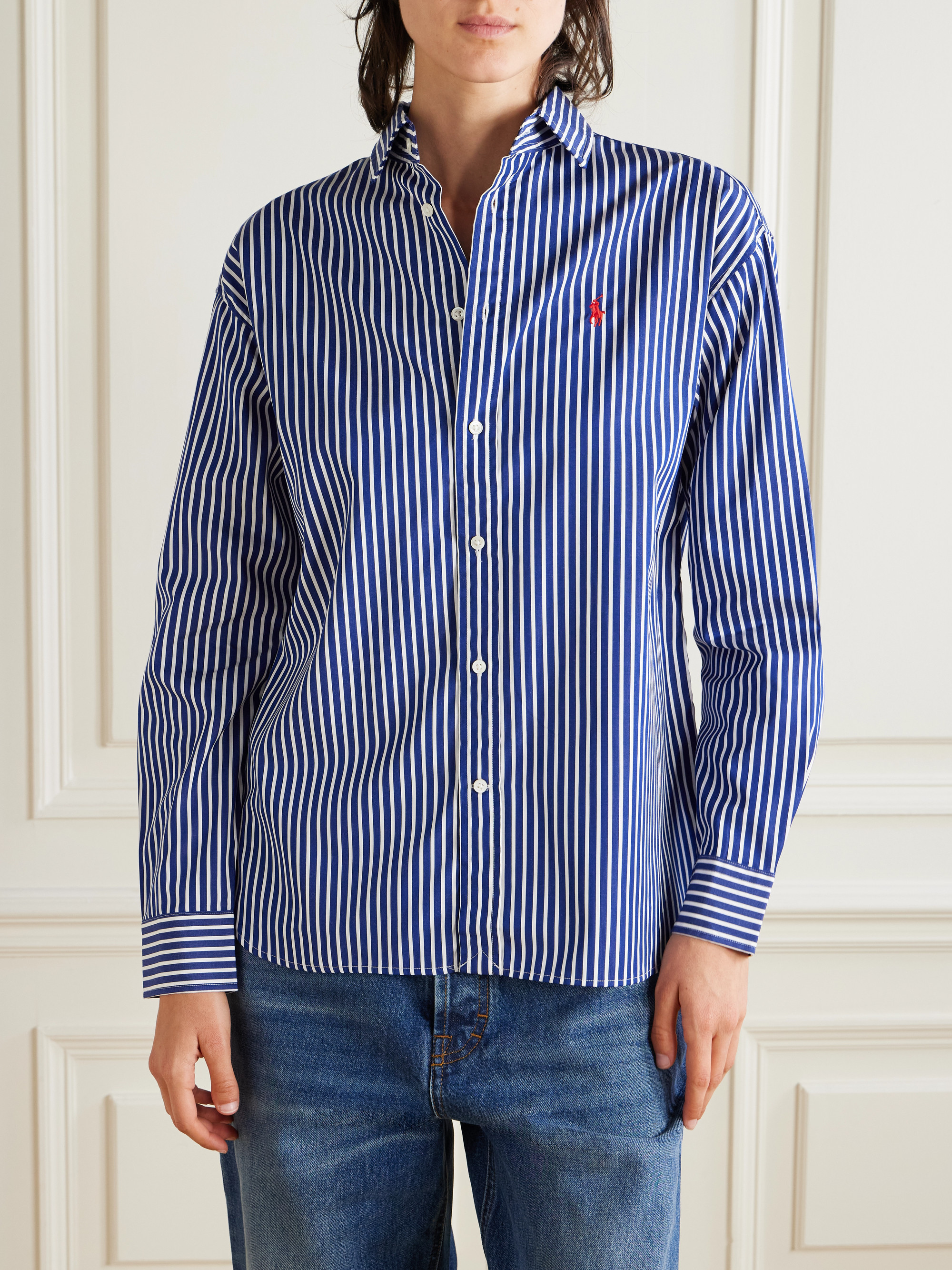 Polo Ralph Lauren Embroidered striped cotton-poplin shirt
