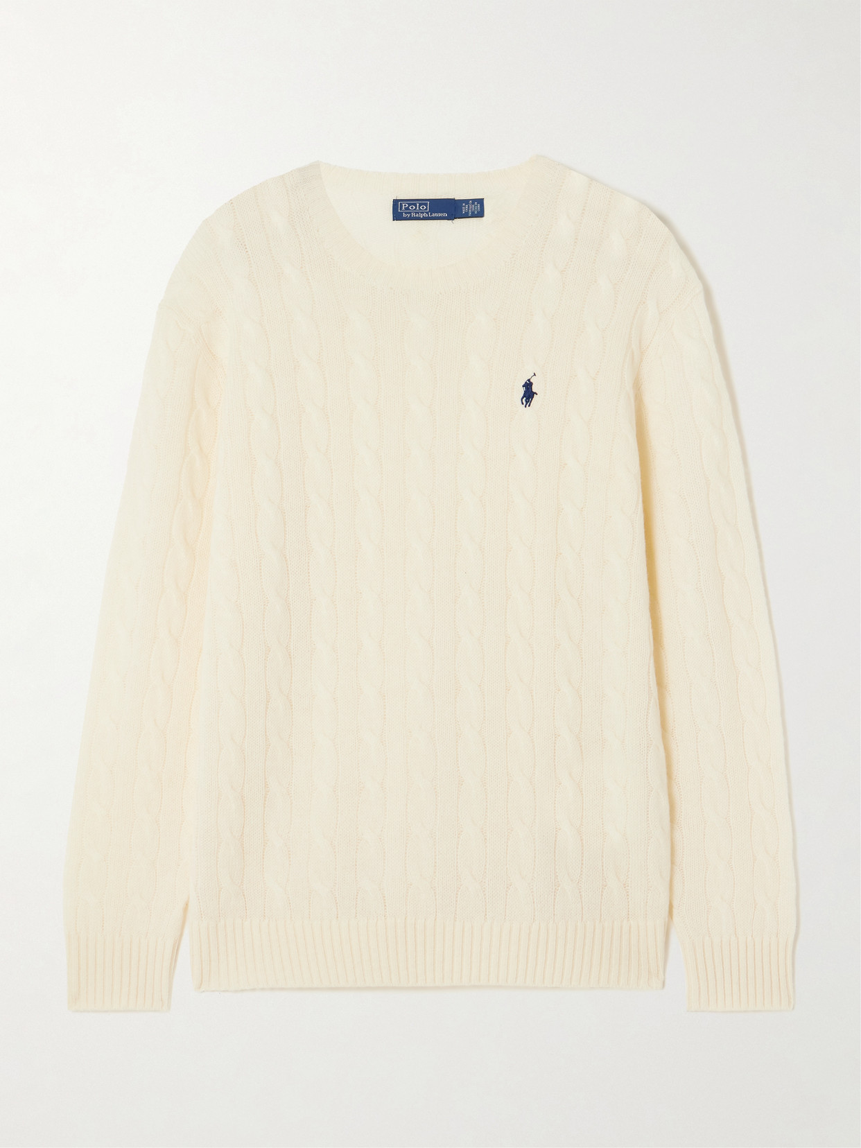 Polo Ralph Lauren Embroidered Cable-knit Wool And Cashmere-blend Sweater In White