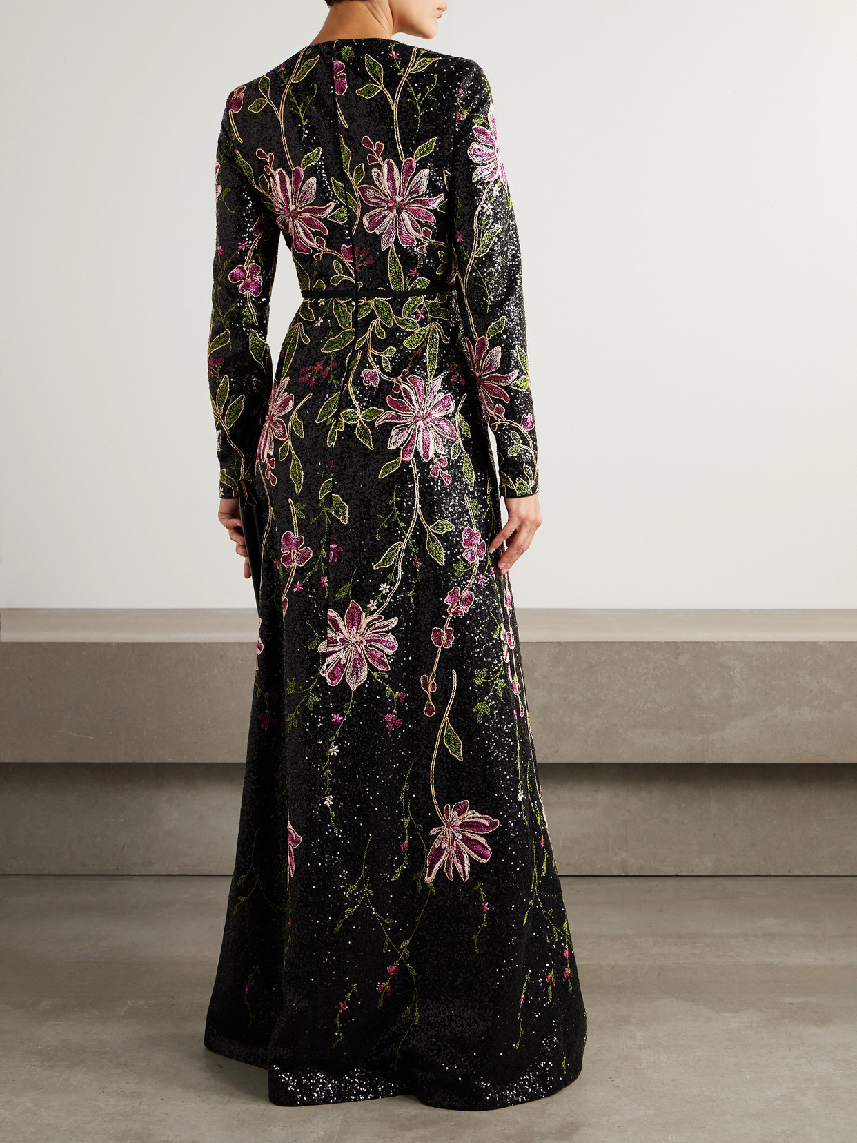 Giambattista Valli Satin-trimmed Embroidered Sequined Mesh Gown In Multi