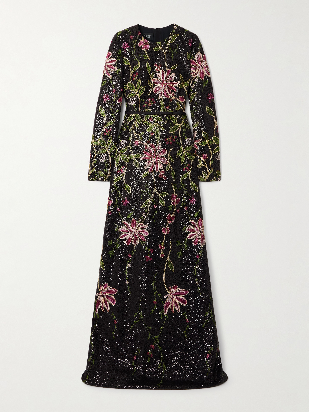 Giambattista Valli Satin-trimmed Embroidered Sequined Mesh Gown In Multi