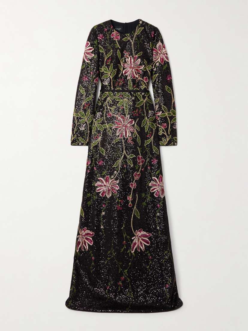 Giambattista Valli Satin-trimmed Embroidered Sequined Mesh Gown