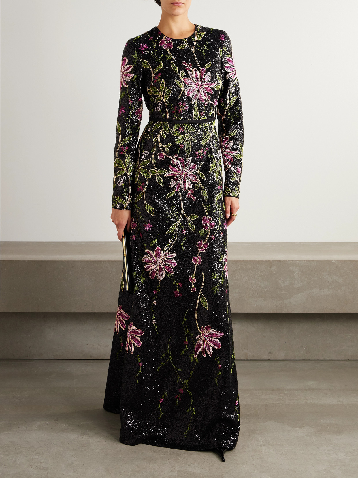 Giambattista Valli Satin-trimmed Embroidered Sequined Mesh Gown In Multi