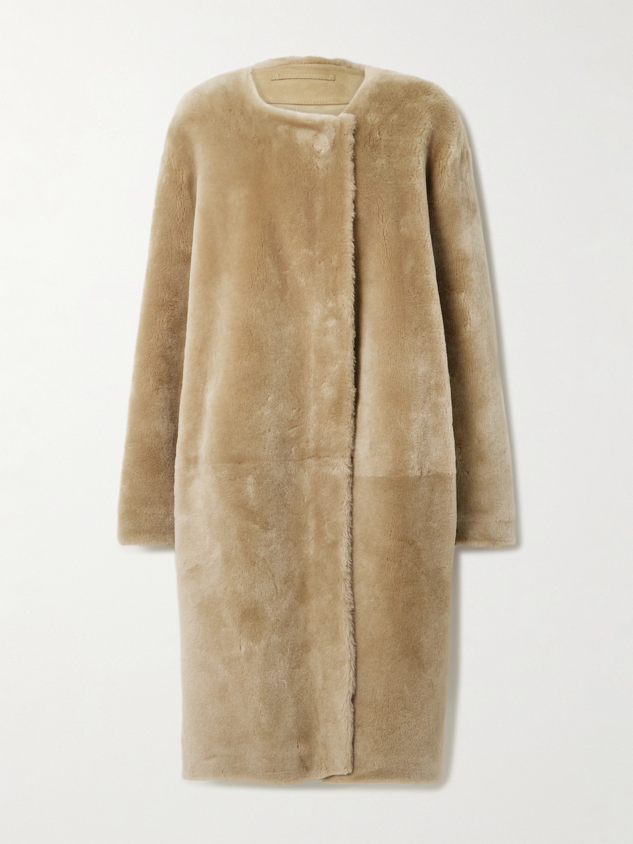 Totême Toteme Collarless Genuine Shearling Coat In Brown