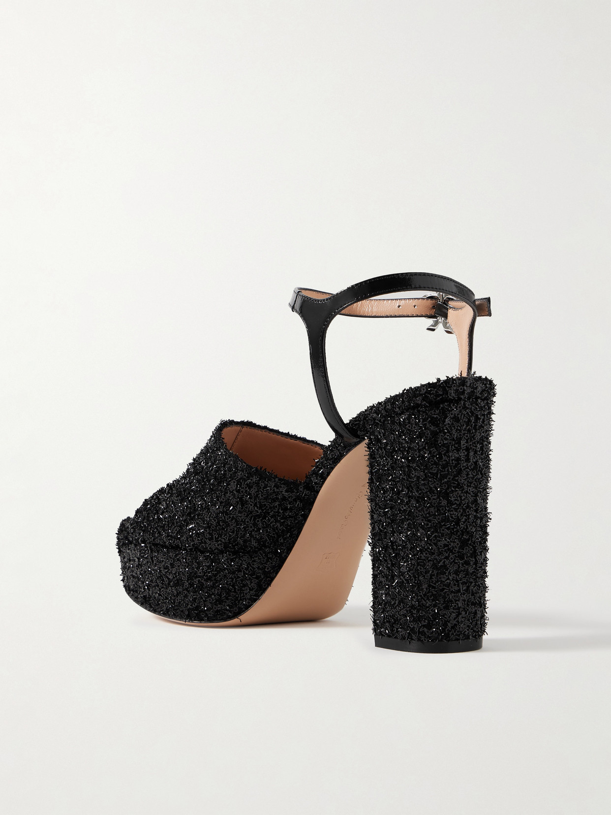 Gianvito Rossi 110 Patent-leather Trimmed Embellished Tulle Platform Sandals In Black