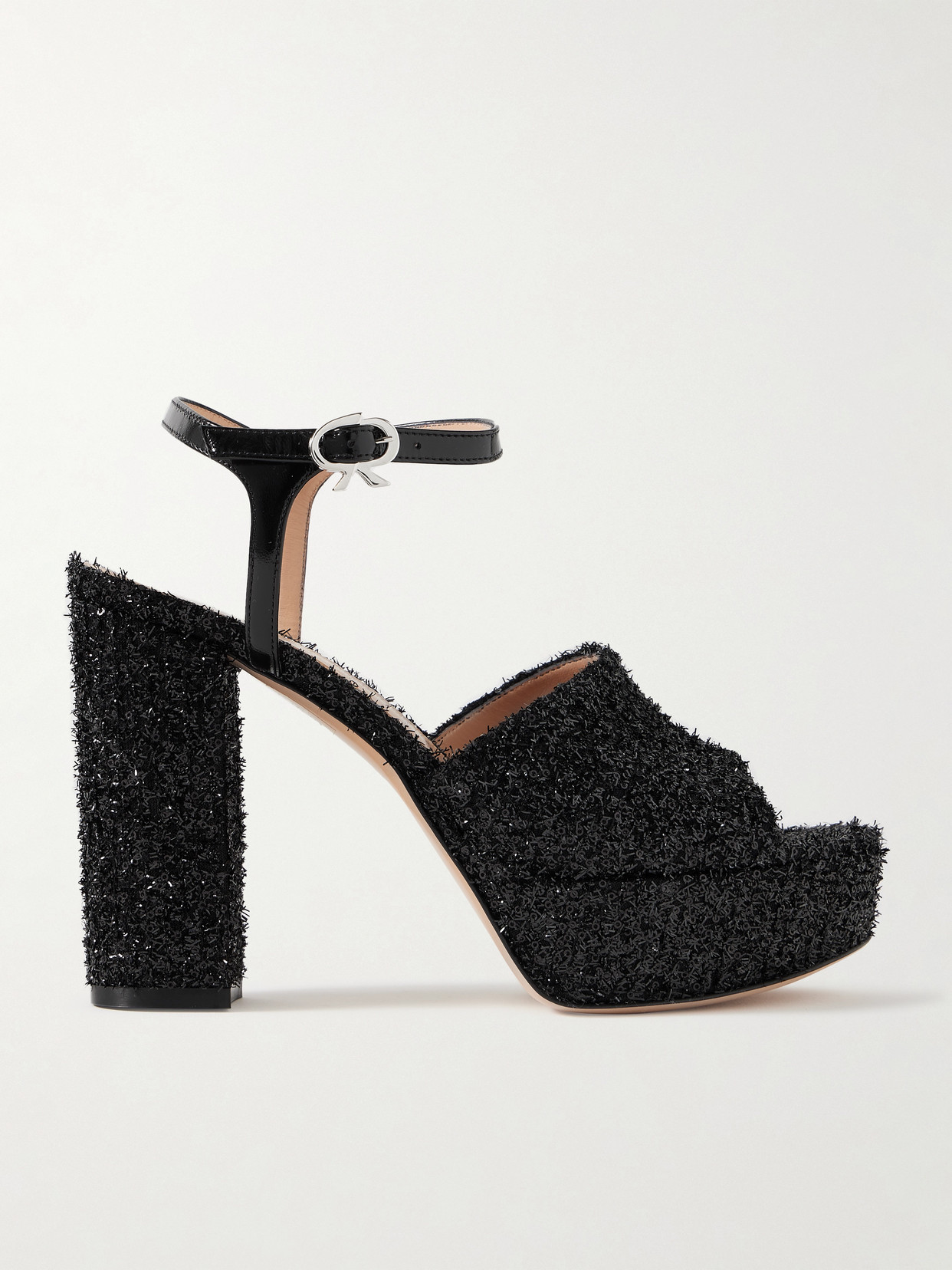 Gianvito Rossi 110 Patent-leather Trimmed Embellished Tulle Platform Sandals In Black