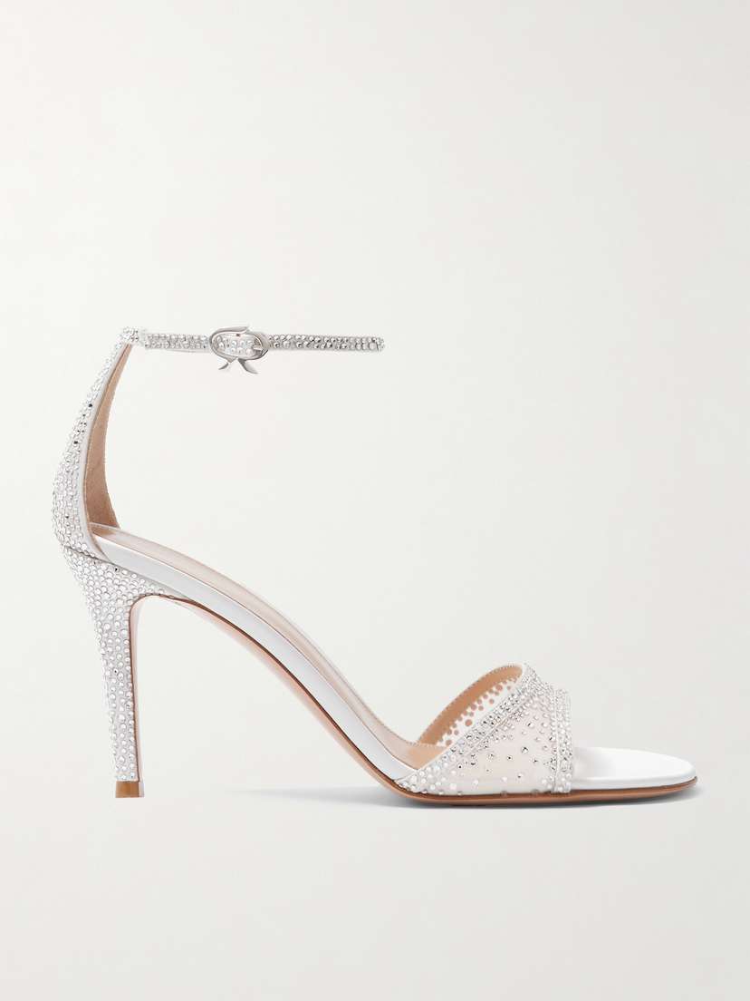 Gianvito Rossi Rania 85 Crystal-embellished Organza-trimmed Suede Sandals