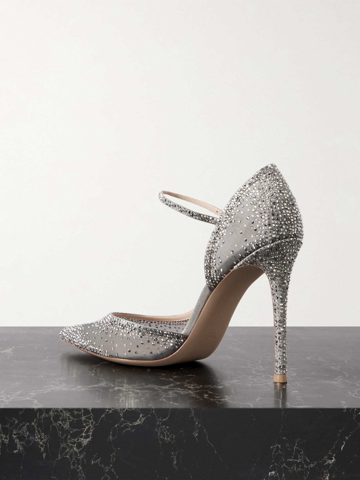Gianvito Rossi Rania 95 Suede-trimmed Crystal-embellished Organza Pumps In Silver