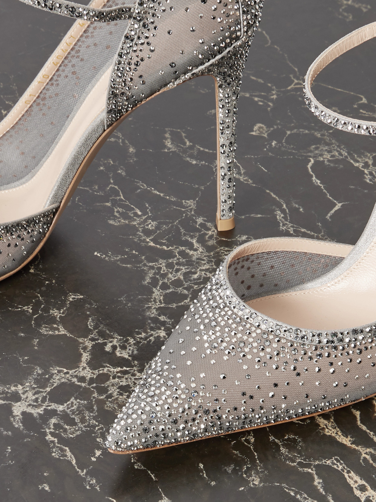 Gianvito Rossi Rania 95 Suede-trimmed Crystal-embellished Organza Pumps In Silver