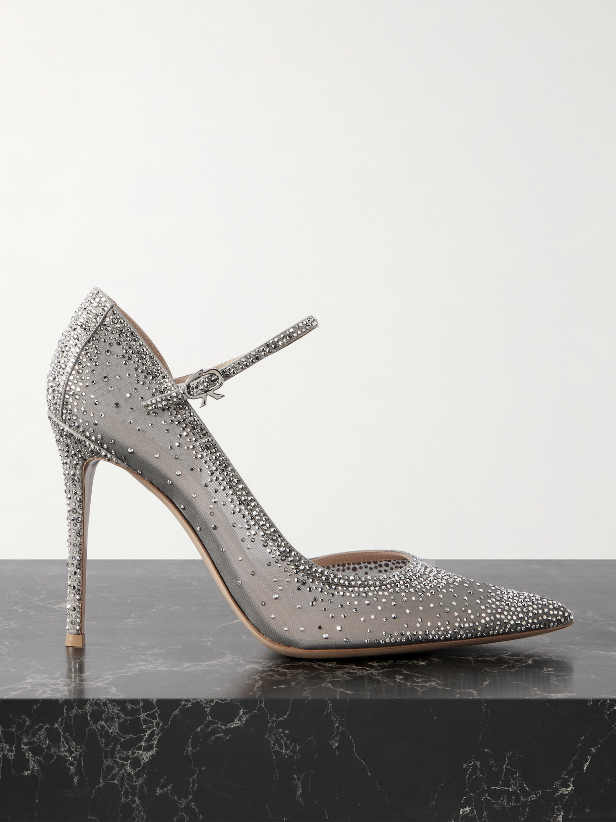 Gianvito Rossi Rania 95 Suede-trimmed Crystal-embellished Organza Pumps In Silver