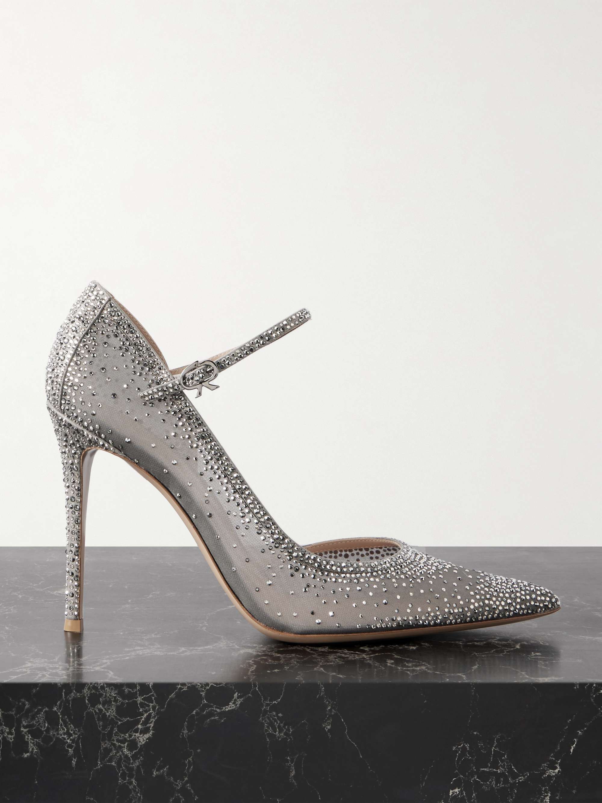 GIANVITO ROSSI Rania 95 suede-trimmed crystal-embellished