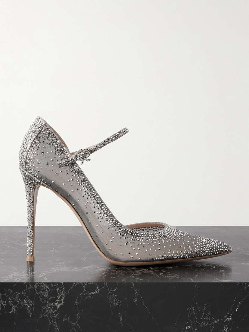 Gianvito Rossi Rania 95 Suede-trimmed Crystal-embellished Organza Pumps