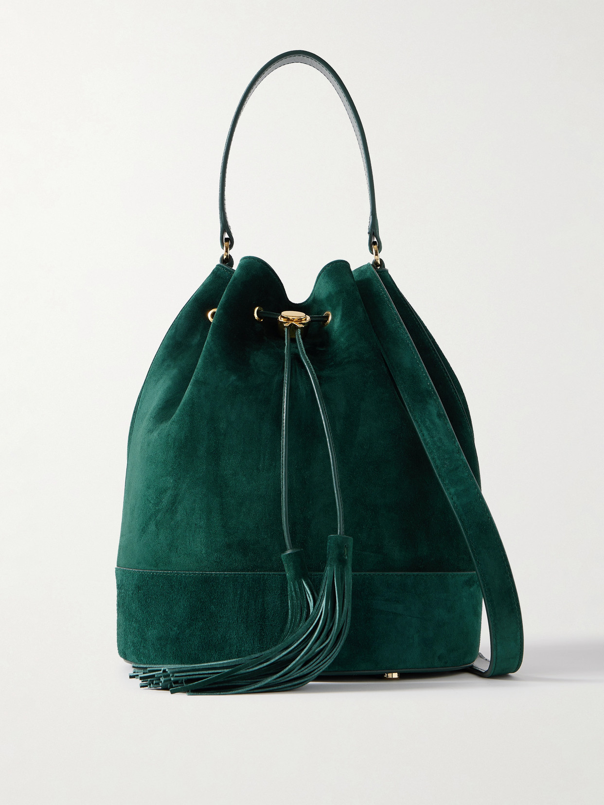 Gianvito Rossi Sienna Tasseled Leather-trimmed Suede Bucket Bag In Green