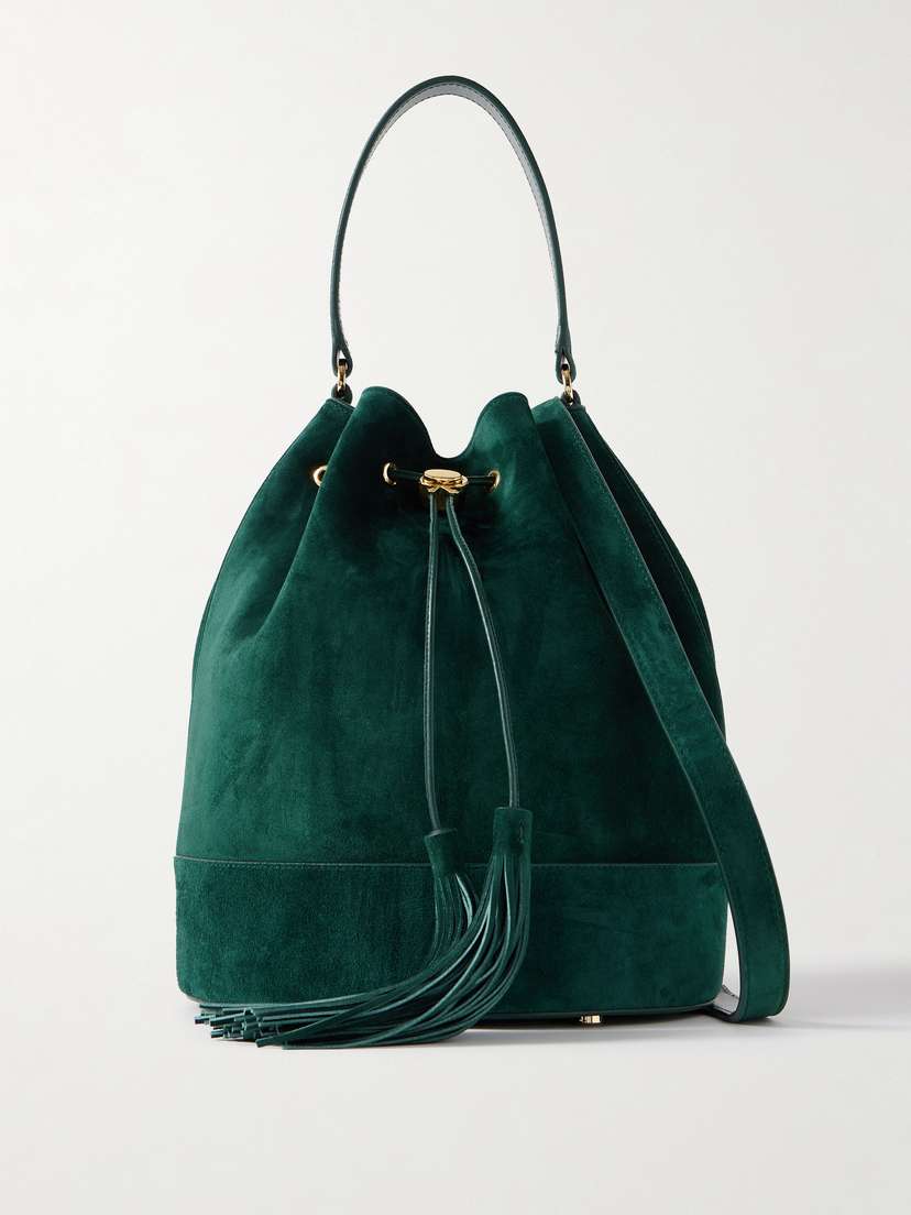 Gianvito Rossi Sienna Tasseled Leather-trimmed Suede Bucket Bag
