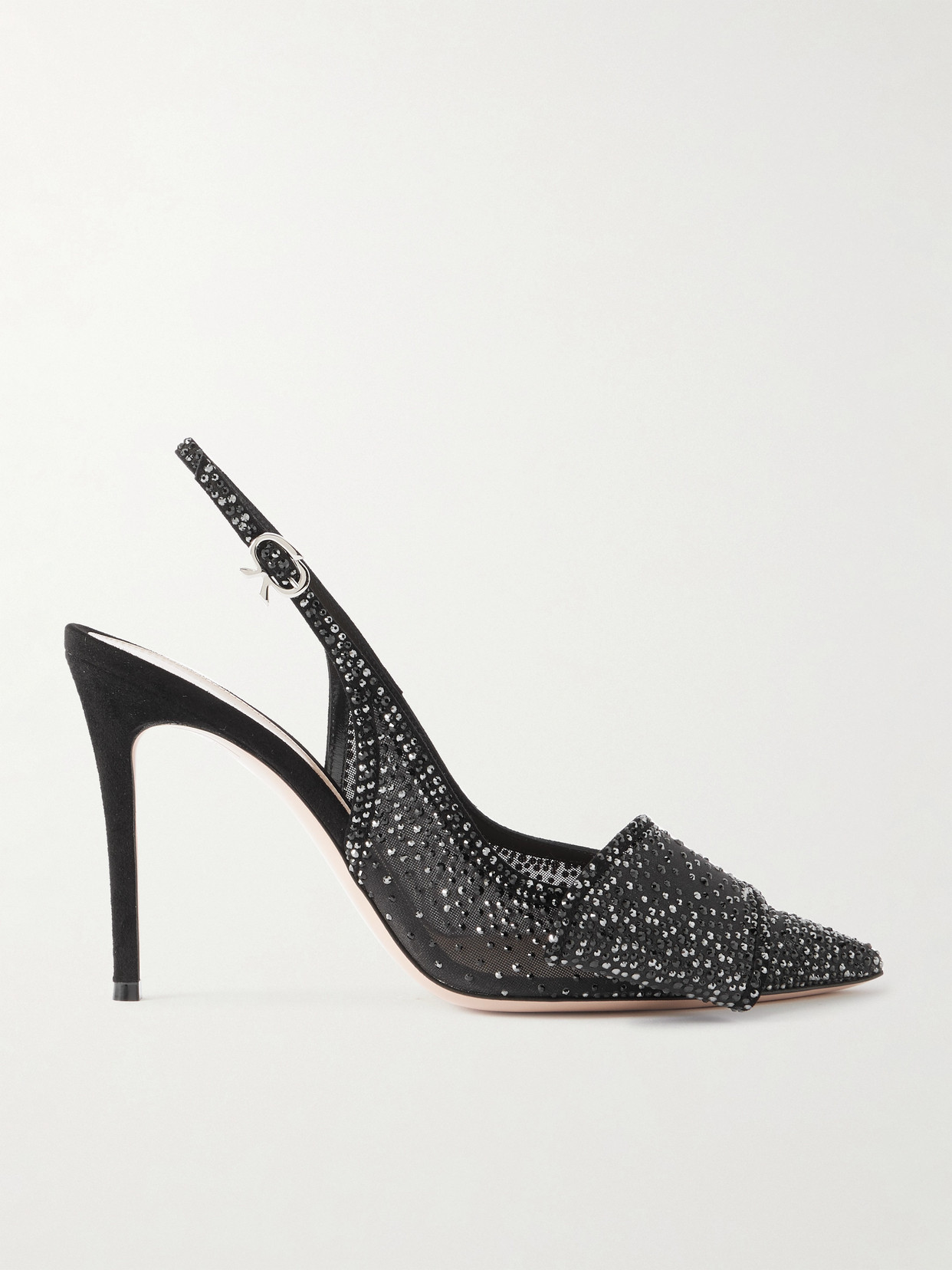 Gianvito Rossi 95 Suede-trimmed Crystal-embellished Organza Slingback Pumps In Black