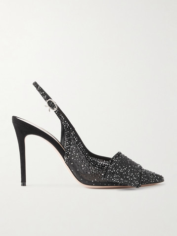 GIANVITO ROSSI 95 suede-trimmed crystal-embellished organza slingback pumps