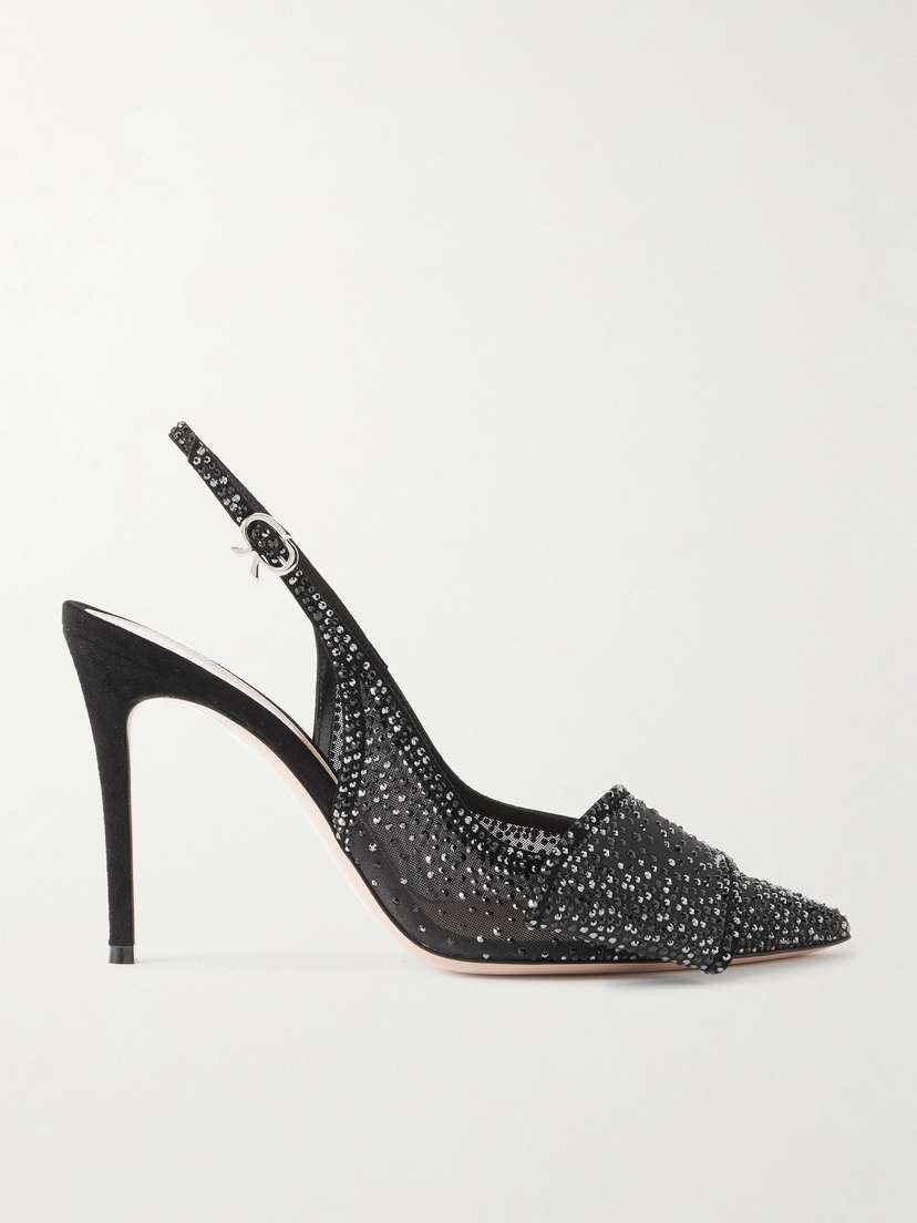 Gianvito Rossi 95 Suede-trimmed Crystal-embellished Organza Slingback Pumps