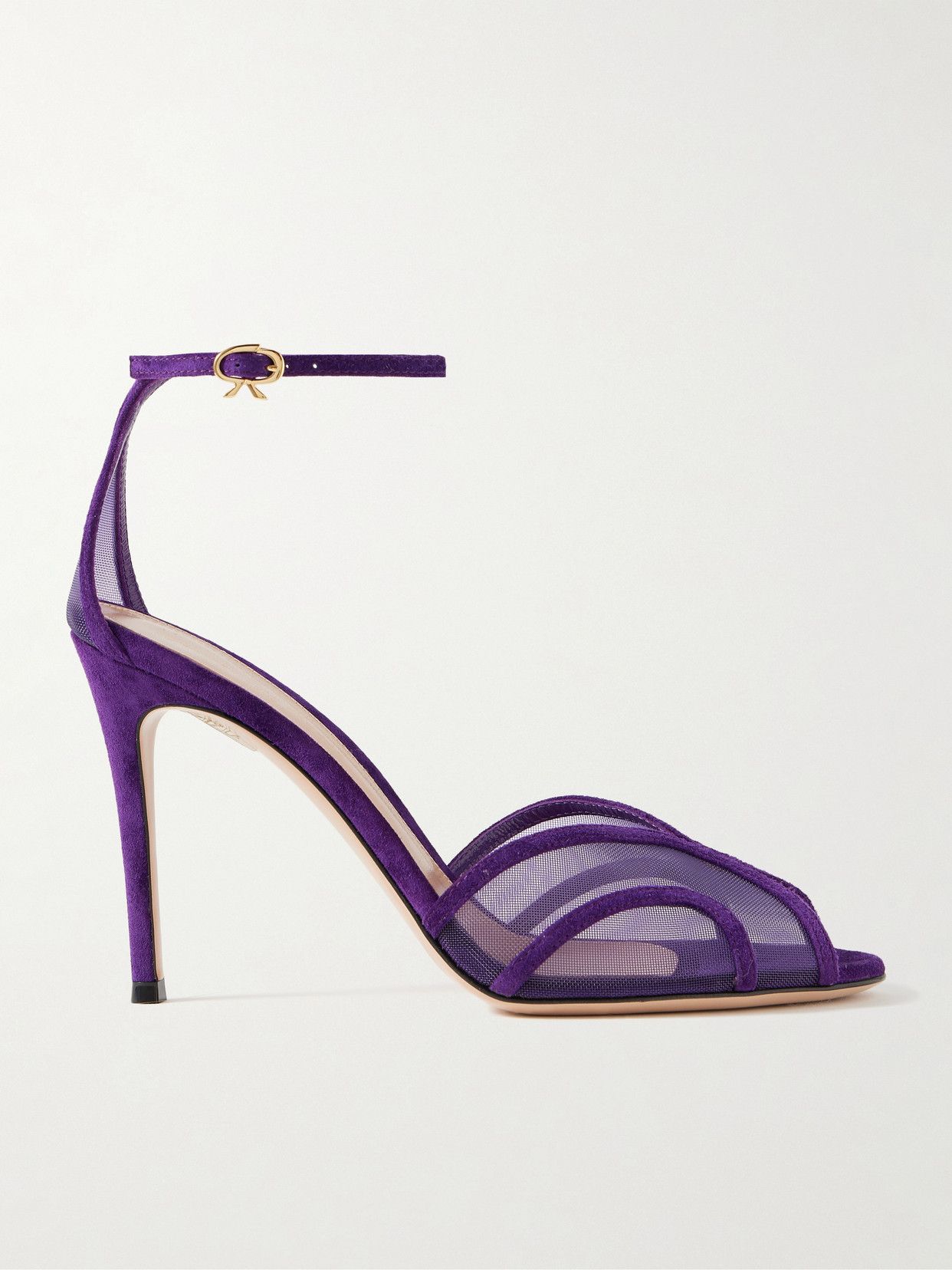 Gianvito Rossi 95 Suede-trimmed Mesh Sandals In Purple