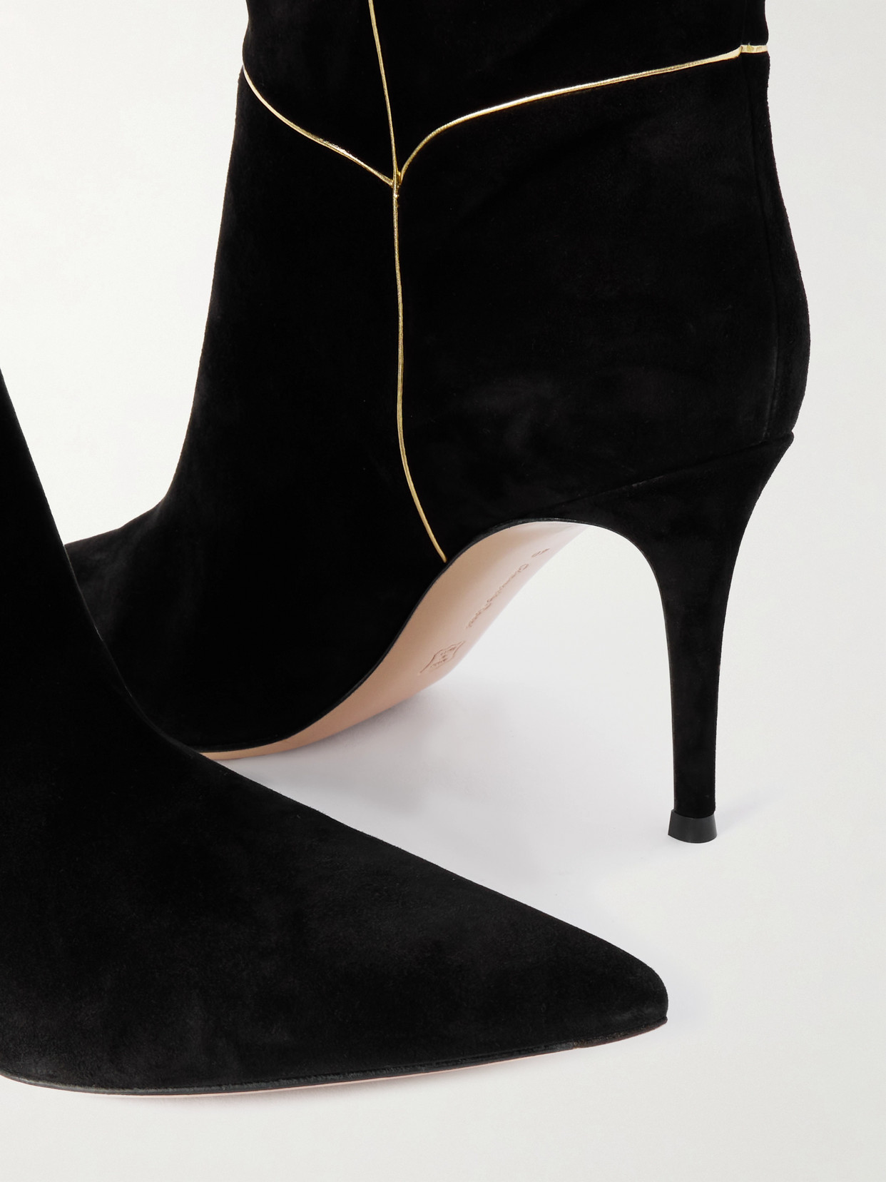 Gianvito Rossi Clarice 85 Metallic Leather-trimmed Suede Over-the-knee Boots In Black