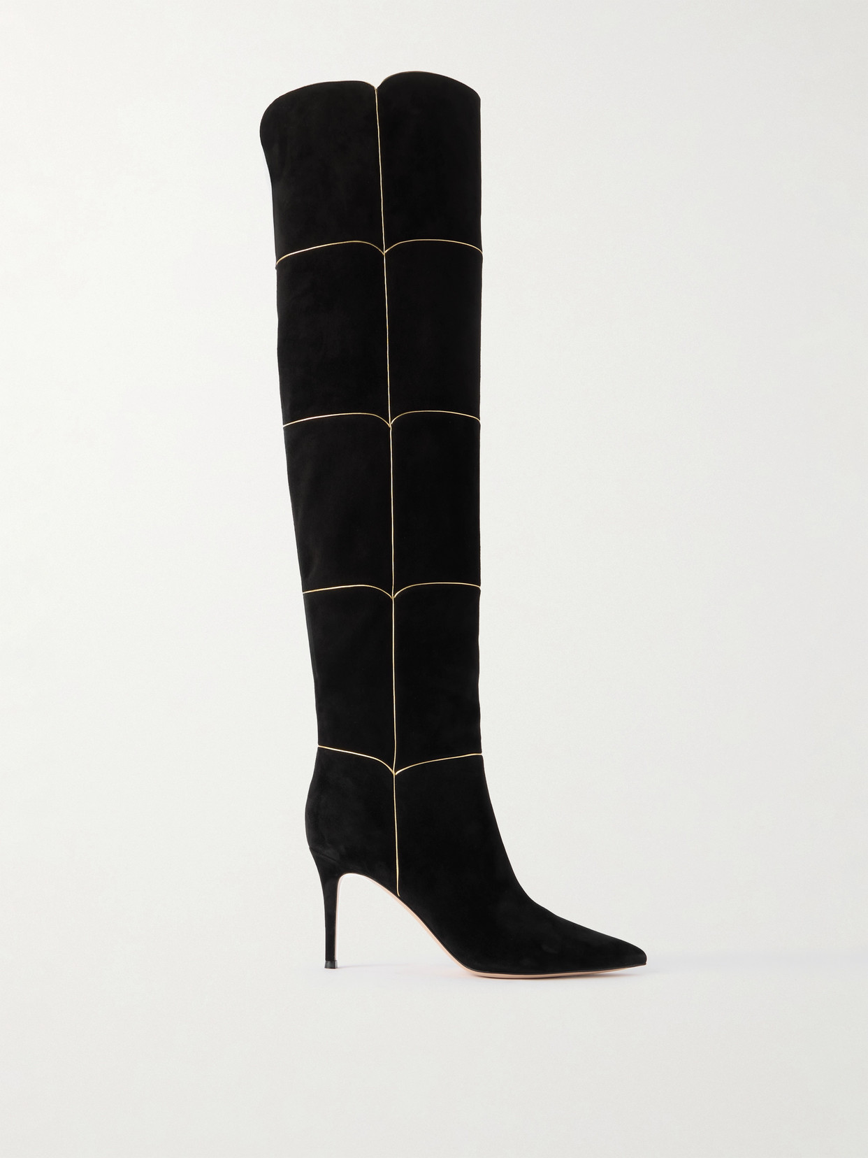Gianvito Rossi Clarice 85 Metallic Leather-trimmed Suede Over-the-knee Boots In Black