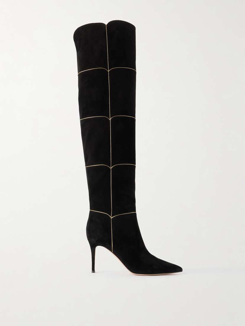 Gianvito Rossi Clarice 85 Metallic Leather-trimmed Suede Over-the-knee Boots