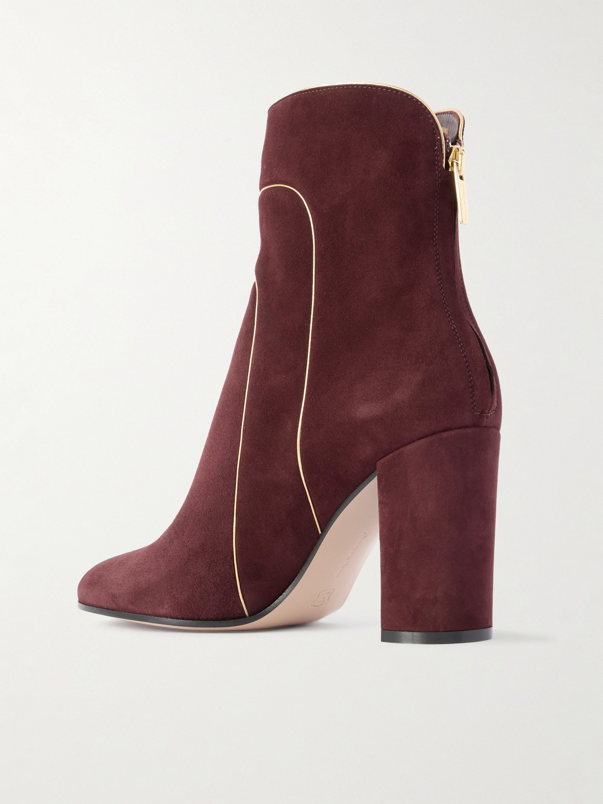 Gianvito Rossi 85 Metallic Leather-trimmed Suede Ankle Boots In Purple