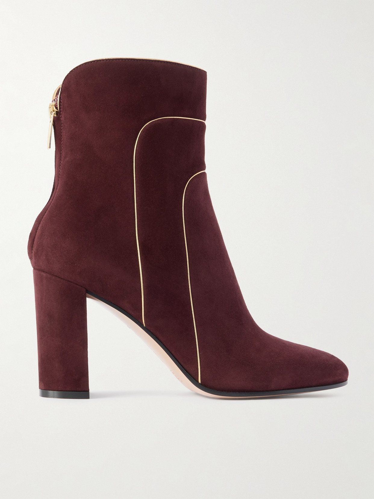 Gianvito Rossi 85 Metallic Leather-trimmed Suede Ankle Boots In Burgundy