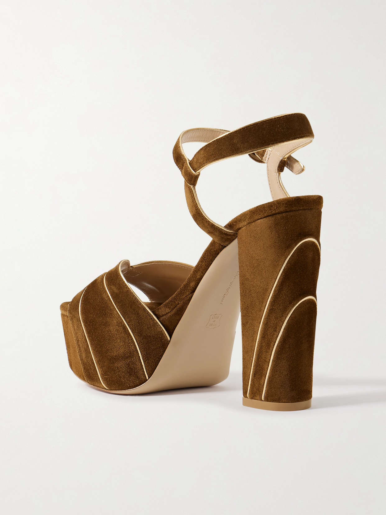 Gianvito Rossi Metallic Leather-trimmed Suede Platform Sandals In Brown