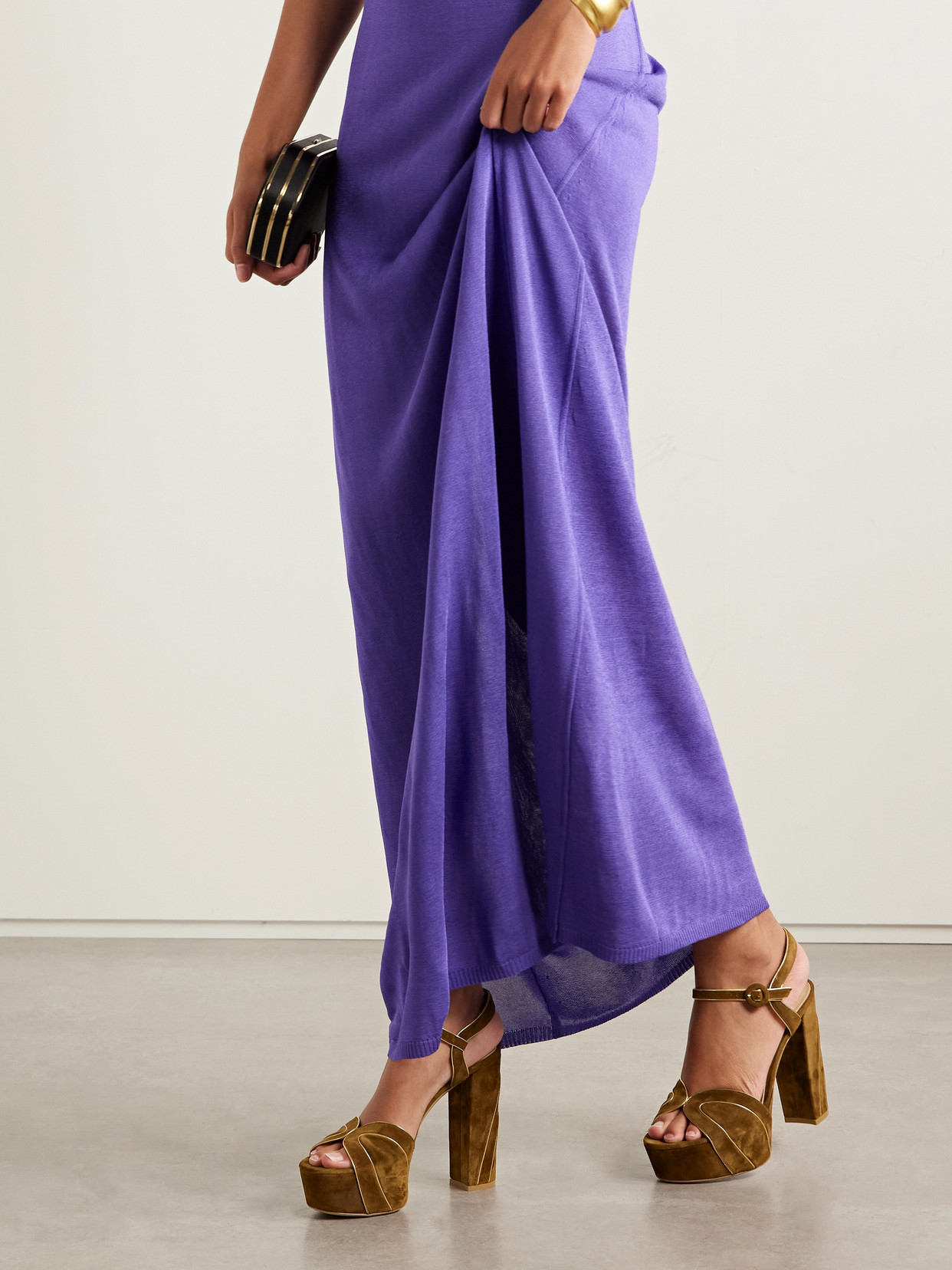 Gianvito Rossi Metallic Leather-trimmed Suede Platform Sandals In Brown