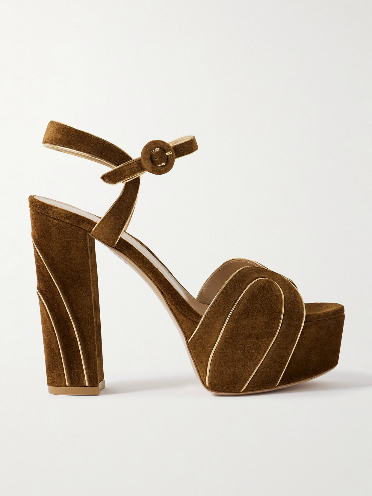 Gianvito Rossi Metallic Leather-trimmed Suede Platform Sandals In Brown