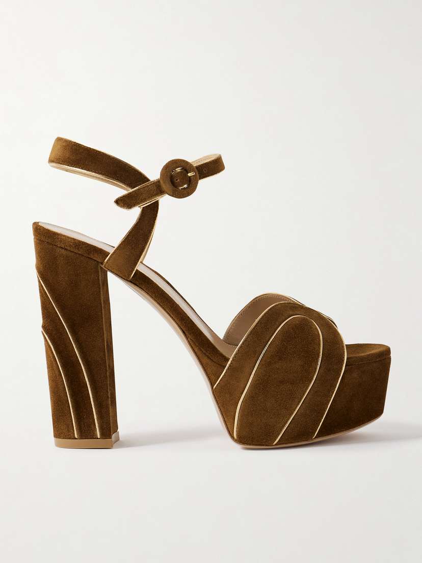 Gianvito Rossi Metallic Leather-trimmed Suede Platform Sandals