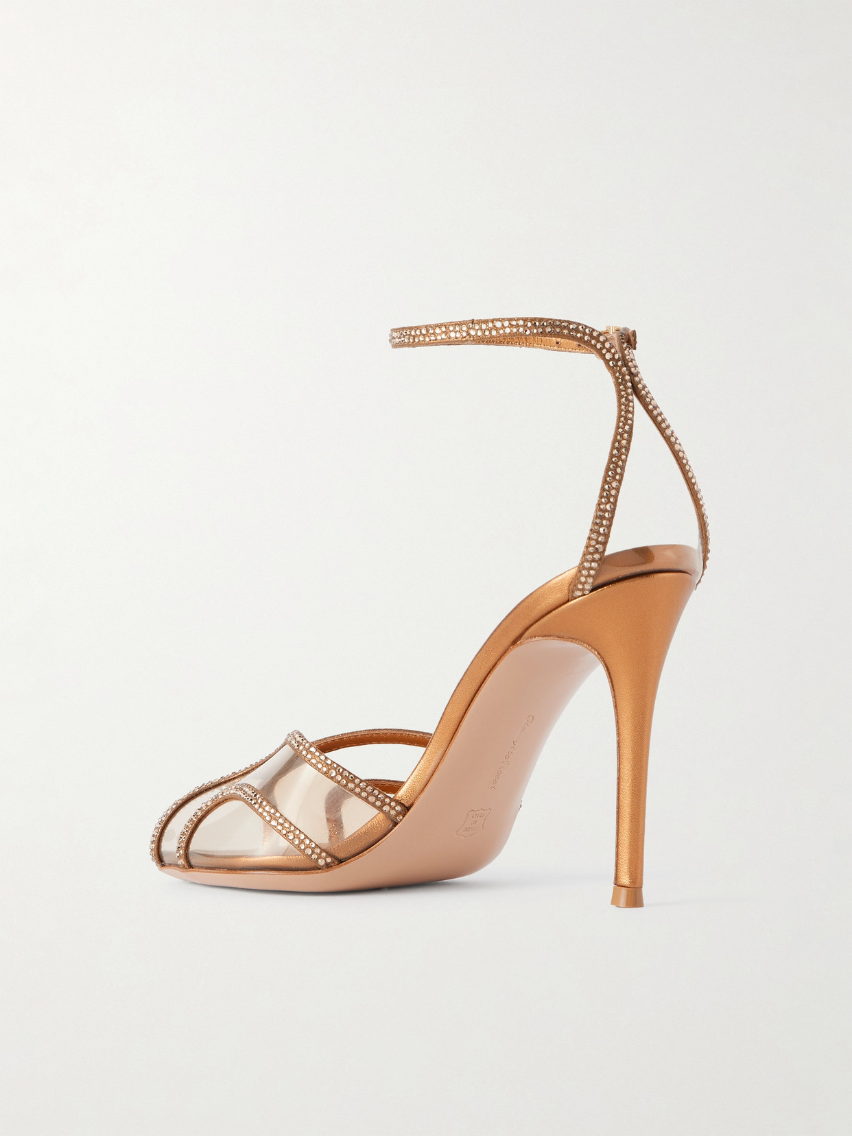 Gianvito Rossi 95 Crystal-embellished Metallic Leather And Pvc Sandals In Silver