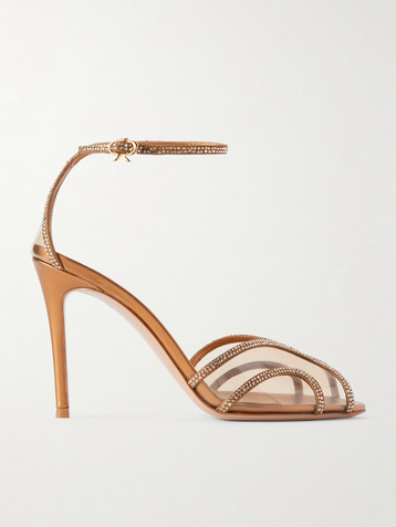 GIANVITO ROSSI 95 crystal-embellished metallic leather and PVC sandals
