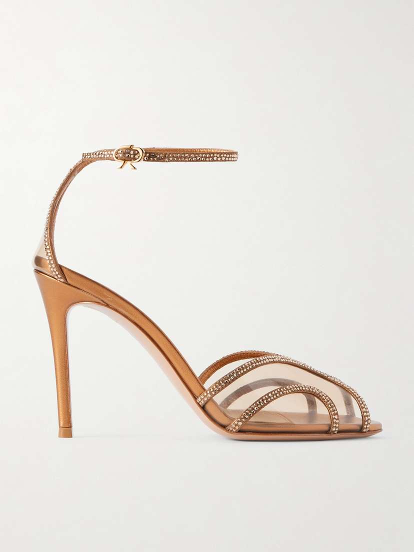 Gianvito Rossi 95 Crystal-embellished Metallic Leather And Pvc Sandals