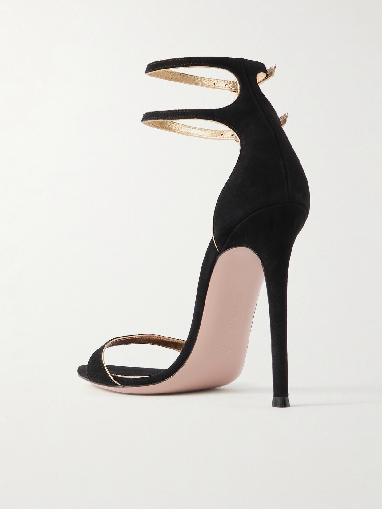 Gianvito Rossi 110 Metallic Leather-trimmed Suede Sandals In Black