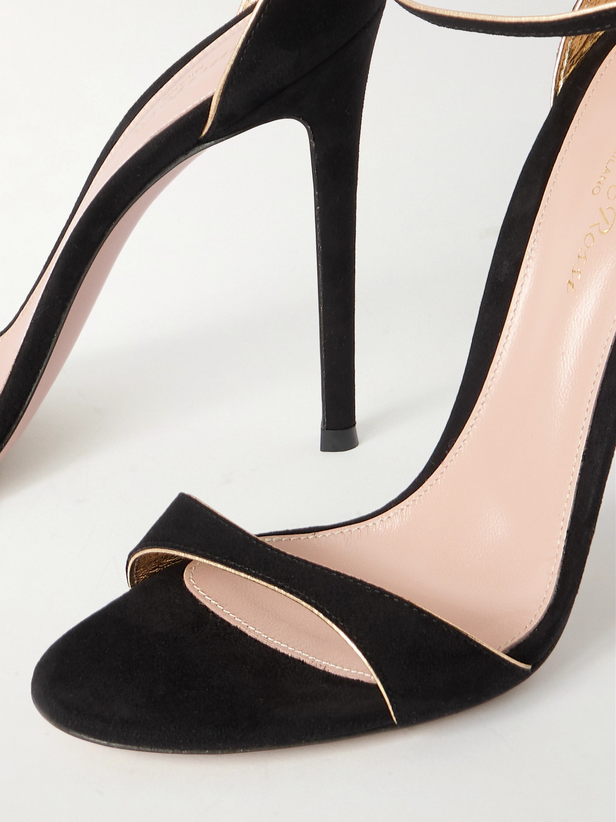 Gianvito Rossi 110 Metallic Leather-trimmed Suede Sandals In Black