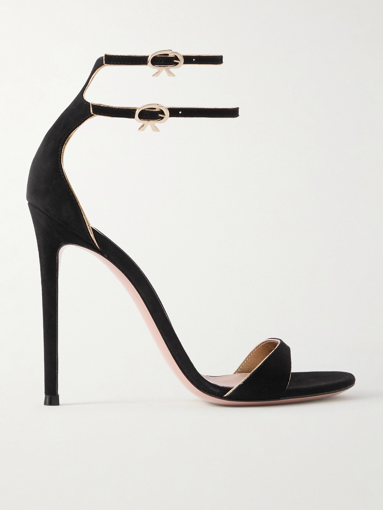 Gianvito Rossi 110 Metallic Leather-trimmed Suede Sandals In Black