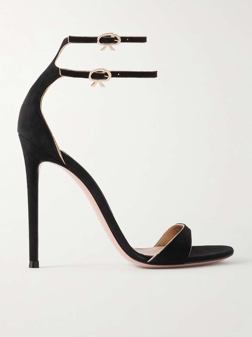 Gianvito Rossi 110 Metallic Leather-trimmed Suede Sandals