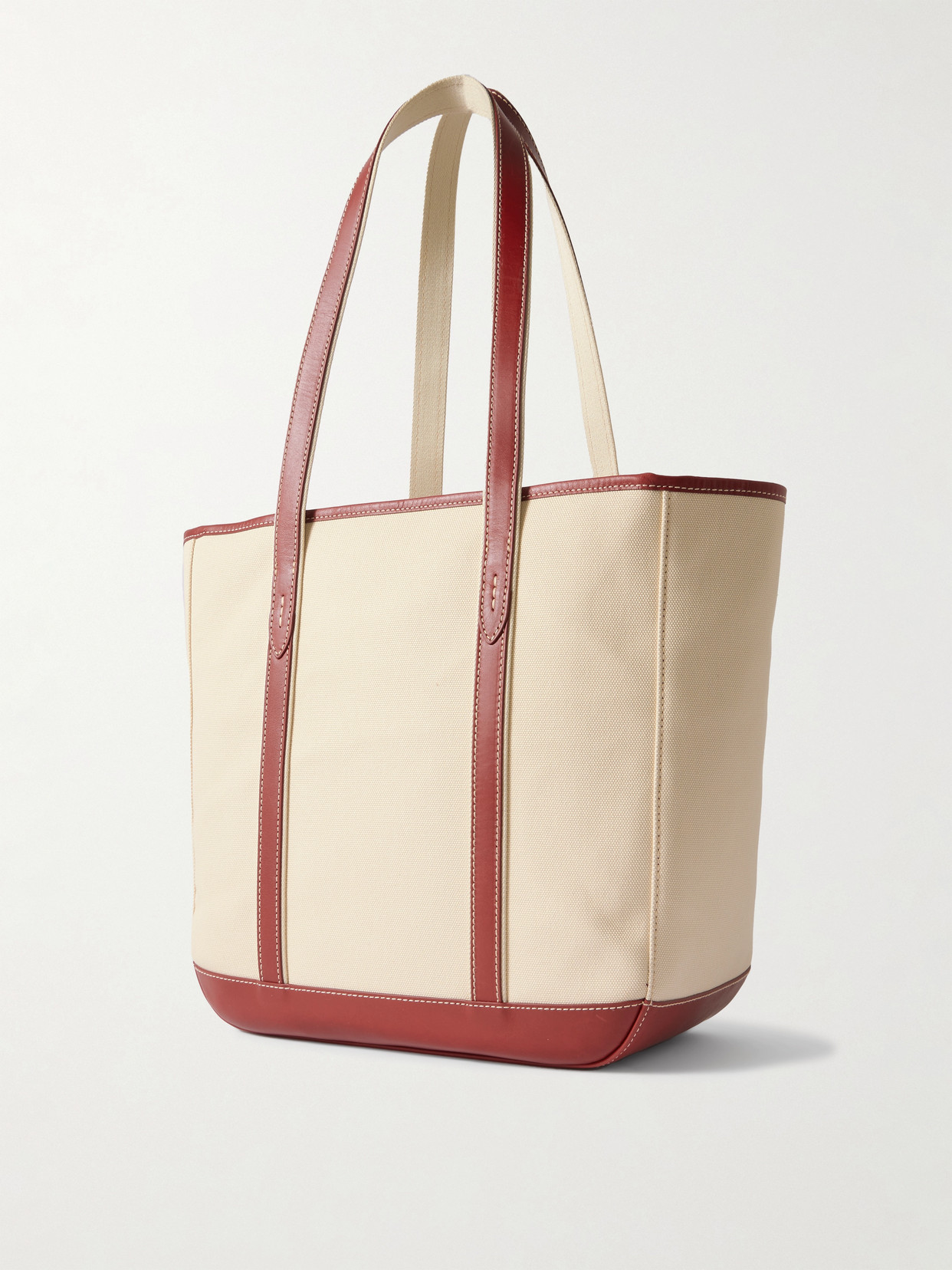 Polo Ralph Lauren Medium Leather-trimmed Cotton-blend Canvas Tote In Red