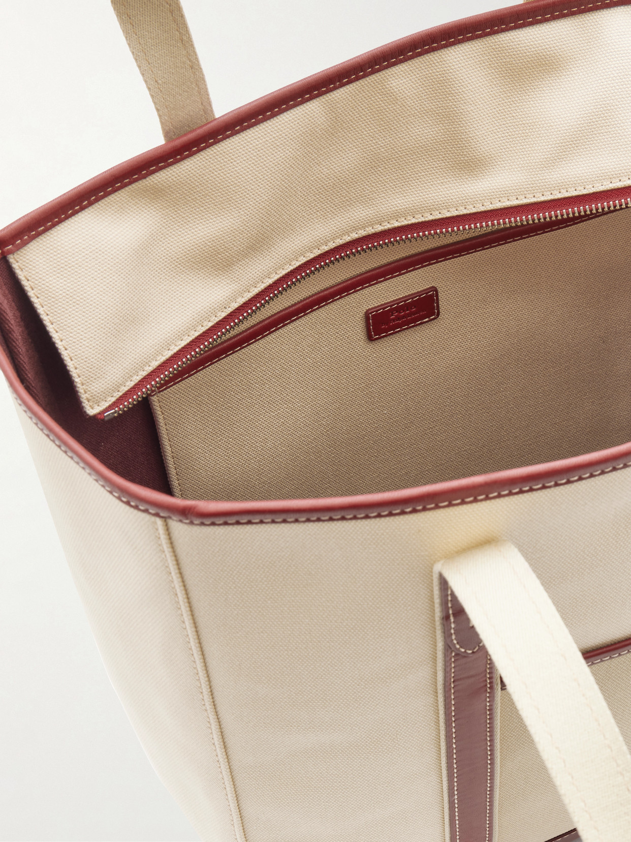 Polo Ralph Lauren Medium Leather-trimmed Cotton-blend Canvas Tote In Red