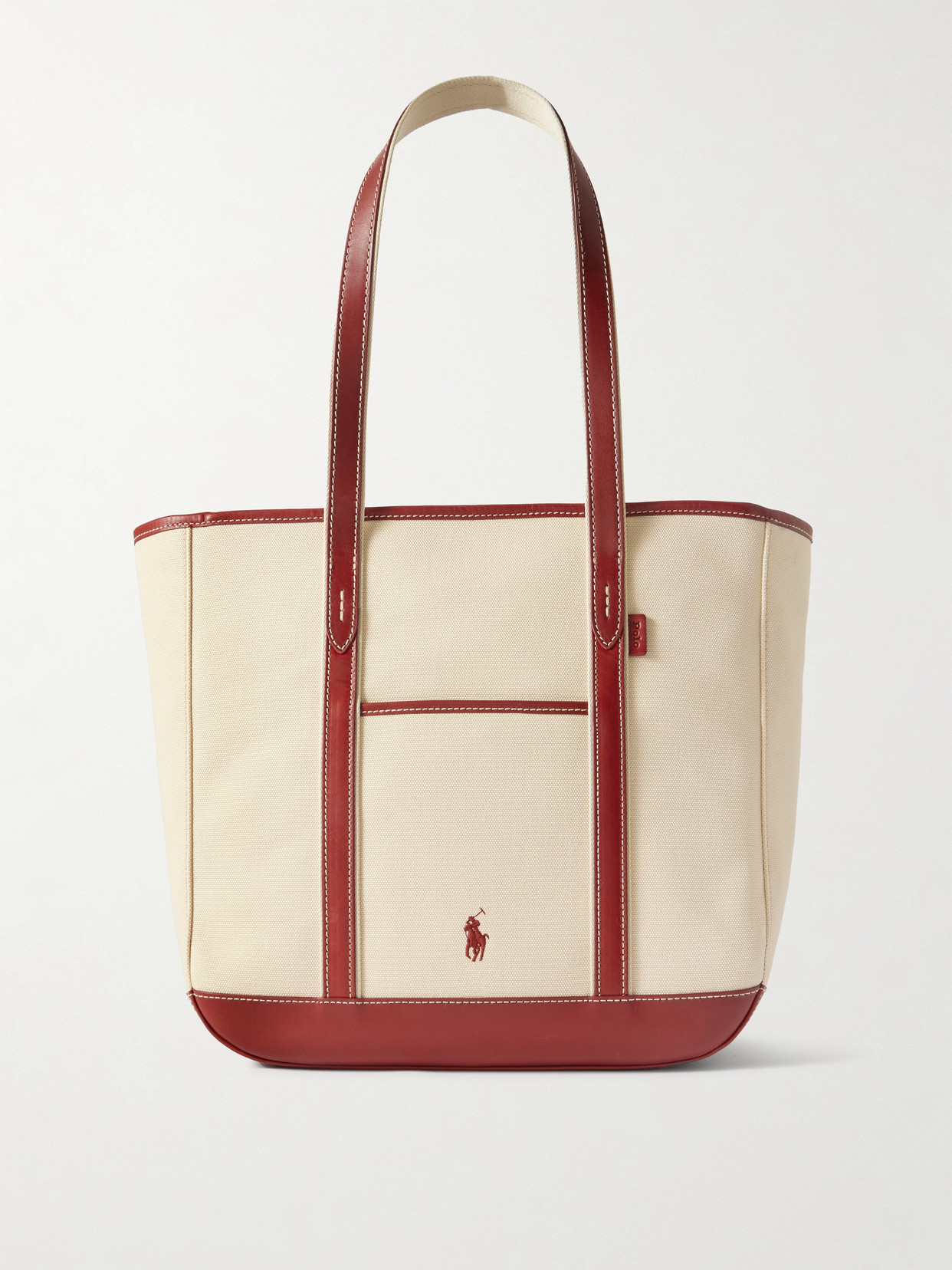 Polo Ralph Lauren Medium Leather-trimmed Cotton-blend Canvas Tote In Red